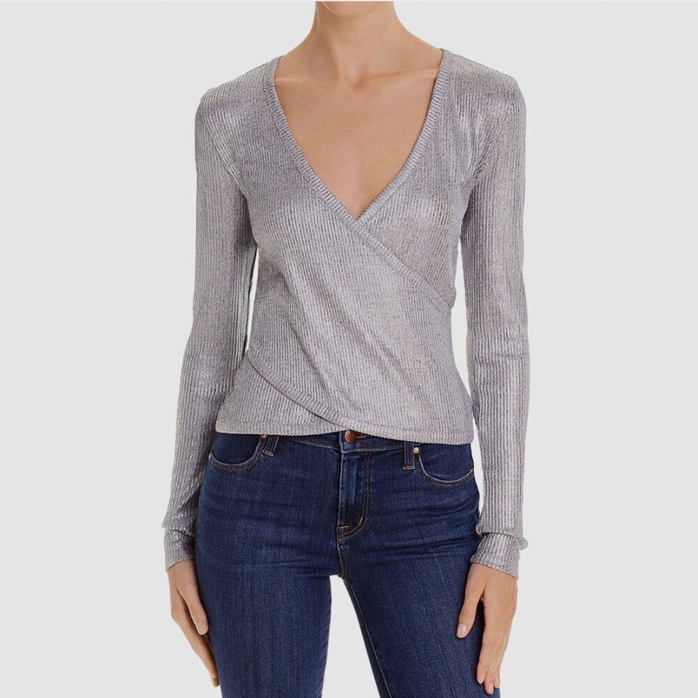 Ramy Brook Silver Metallic Wrap Top